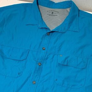 G.H. Bass & Co. Turquoise Button Front Shirt Hiking Fishing Camping 4xl tall